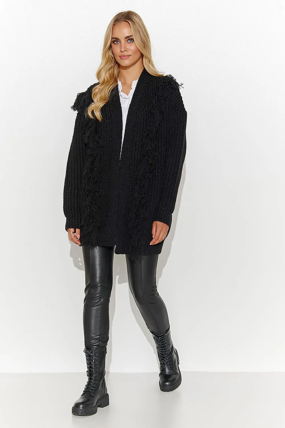Tassel-Trim Open Sweater