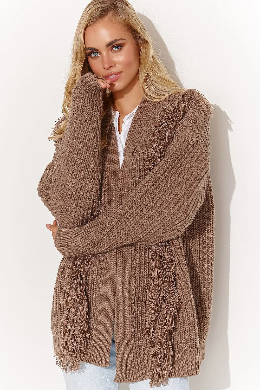 Tassel-Trim Open Sweater