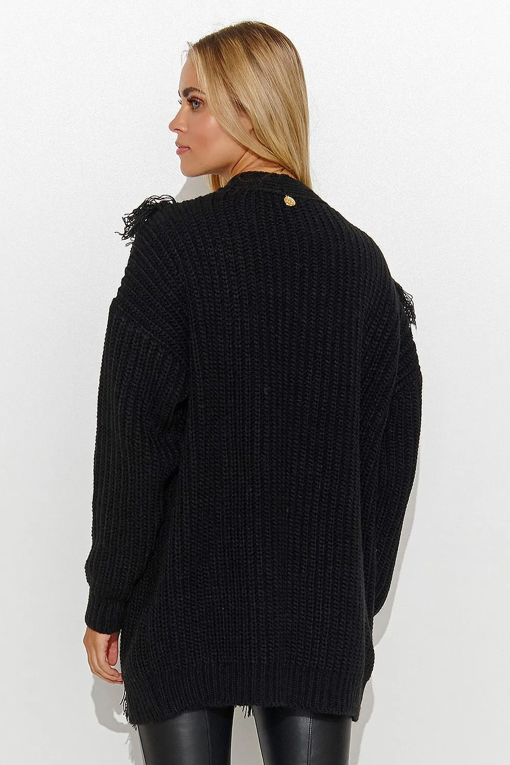 Tassel-Trim Open Sweater