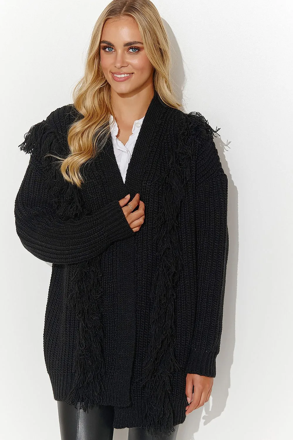 Tassel-Trim Open Sweater