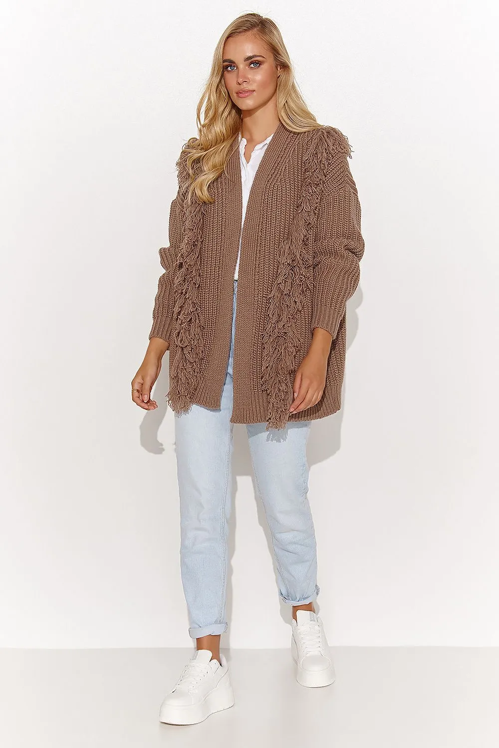 Tassel-Trim Open Sweater