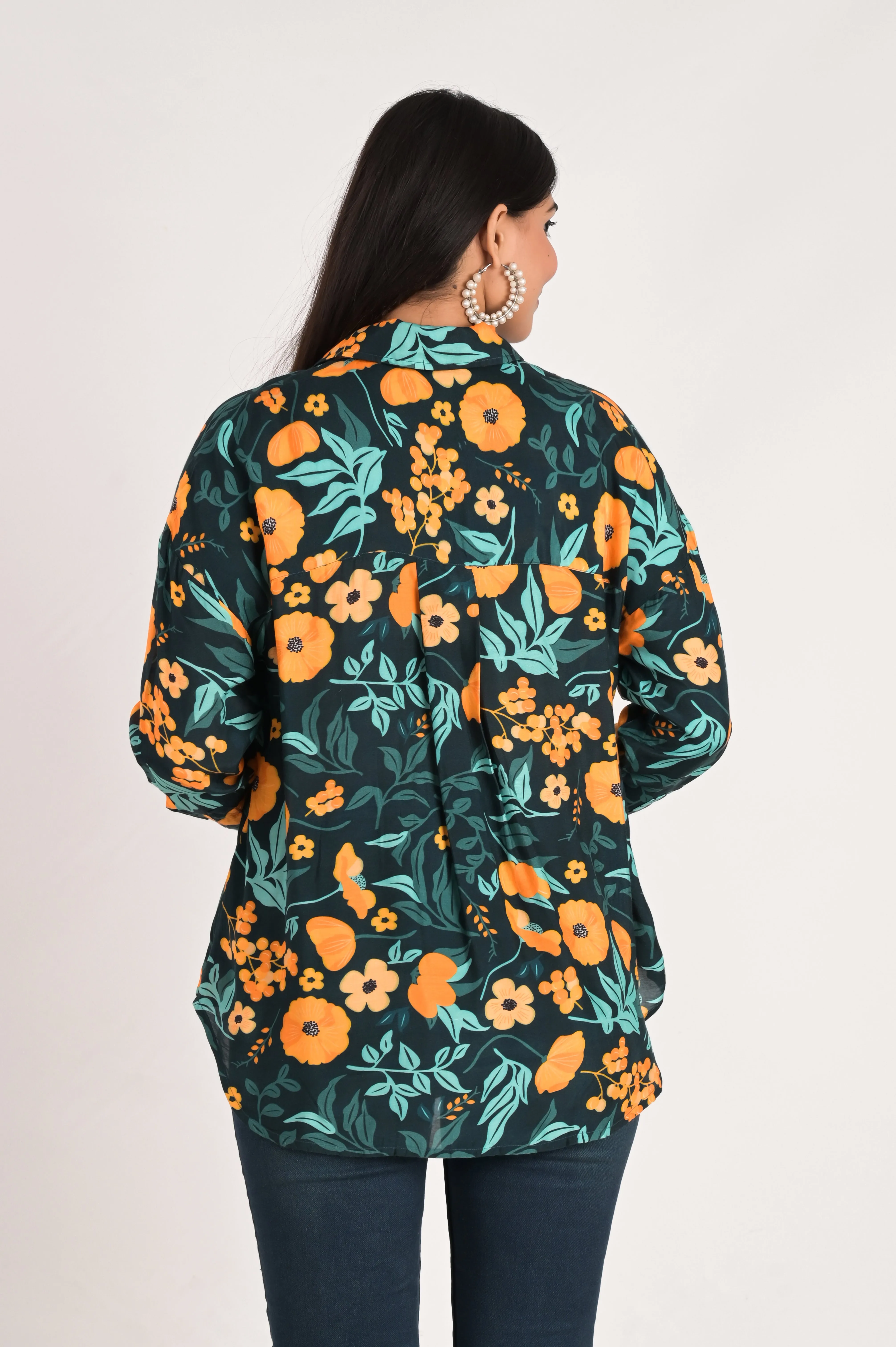Teal Blue Multicolor Print Shirt