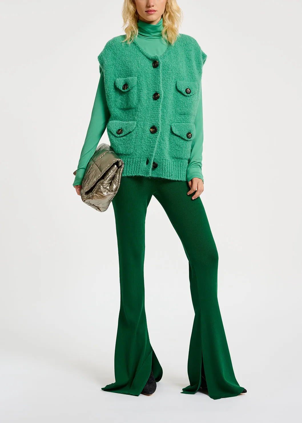 Teal slim-fit turtleneck top