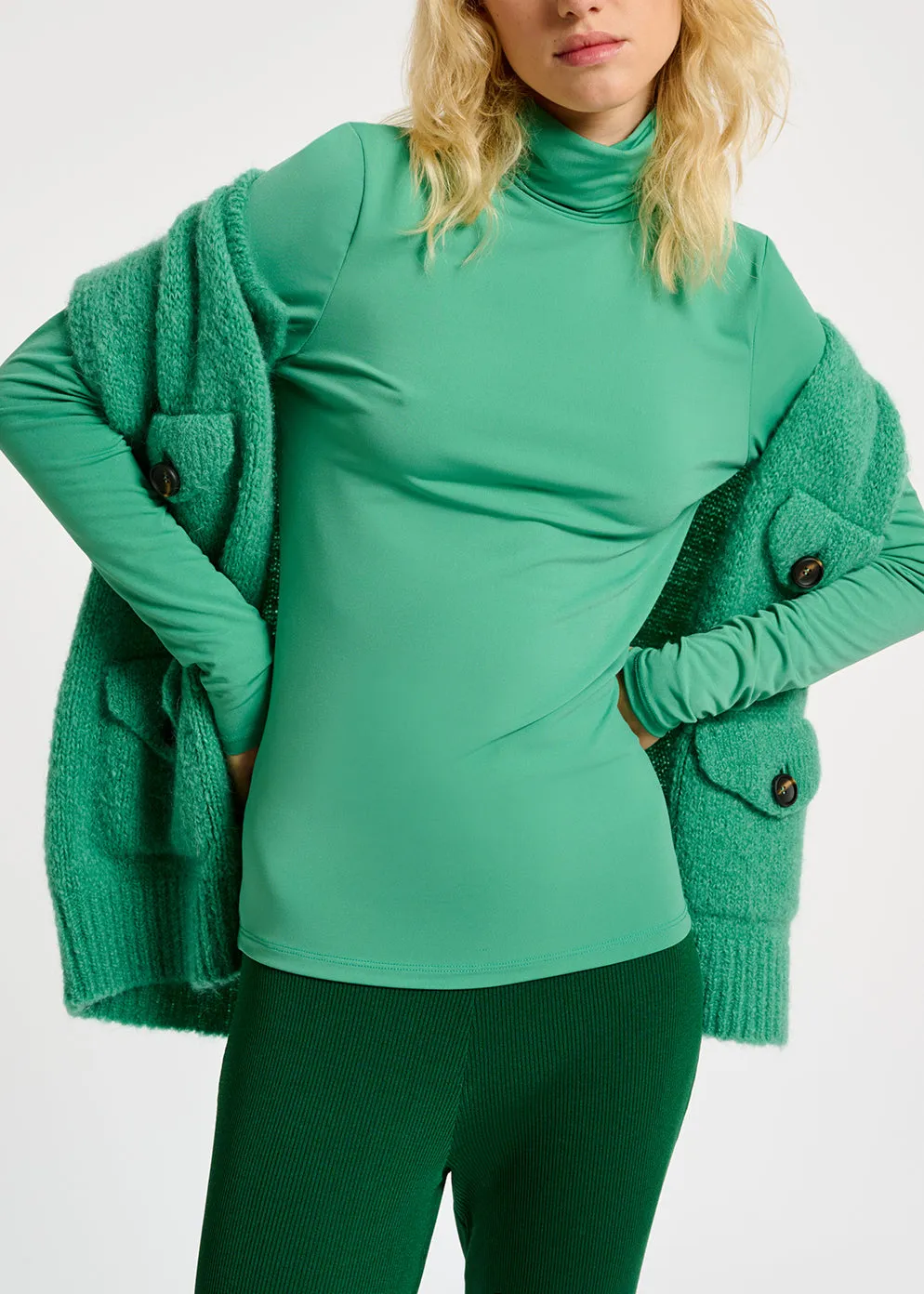 Teal slim-fit turtleneck top