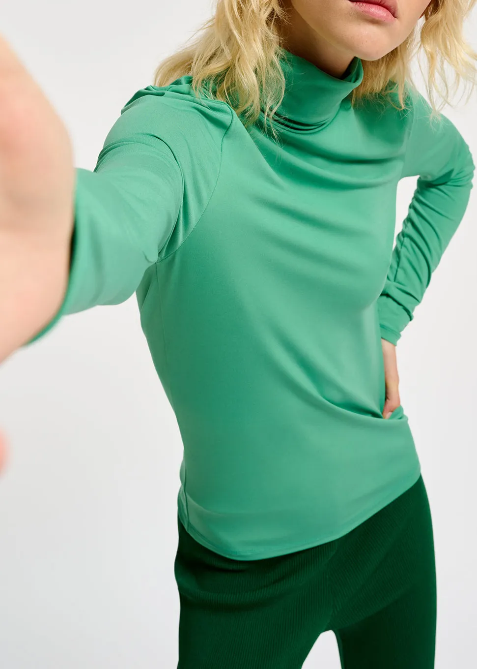 Teal slim-fit turtleneck top