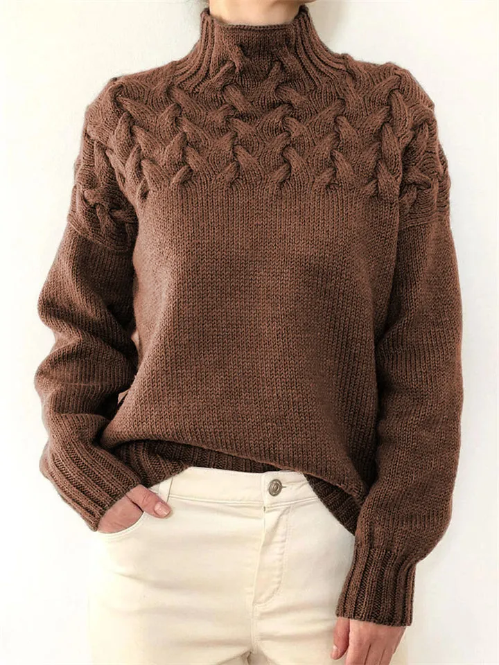 Turtle Neck Solid Color Knitted Sweaters For Women