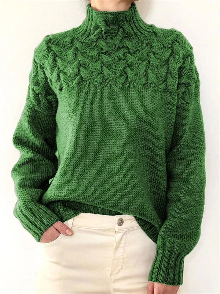 Turtle Neck Solid Color Knitted Sweaters For Women