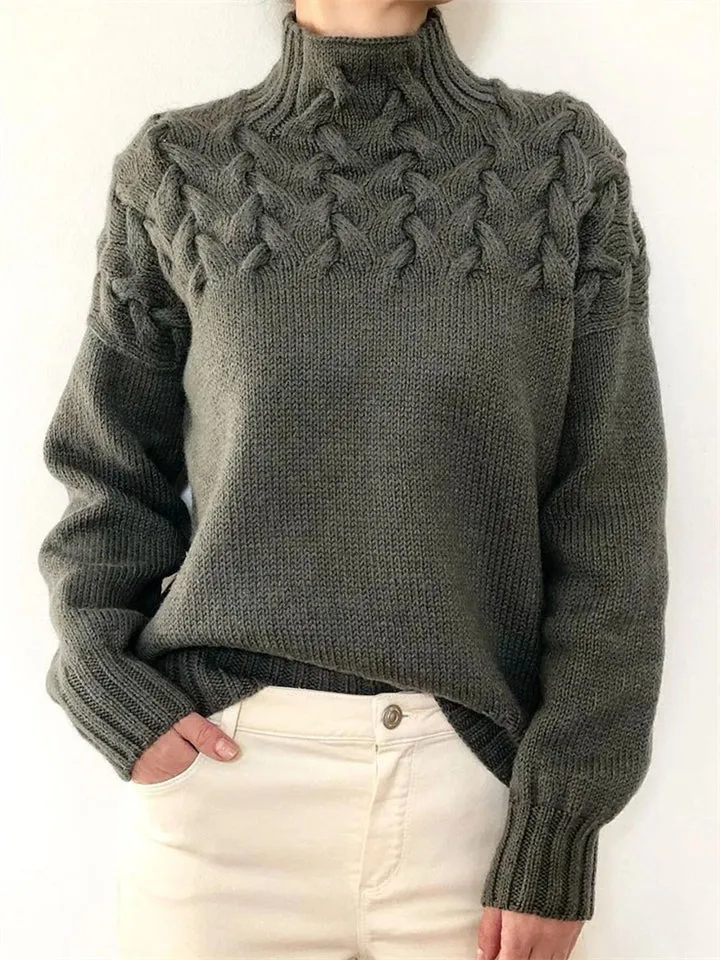 Turtle Neck Solid Color Knitted Sweaters For Women
