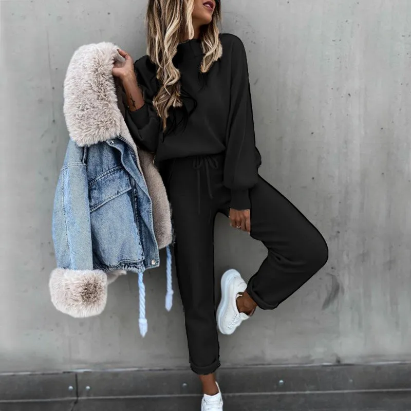 Two Piece Sweatshirt and Elastic Waist Pants Set