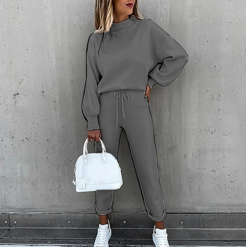 Two Piece Sweatshirt and Elastic Waist Pants Set