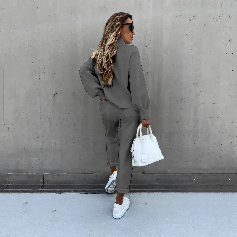 Two Piece Sweatshirt and Elastic Waist Pants Set