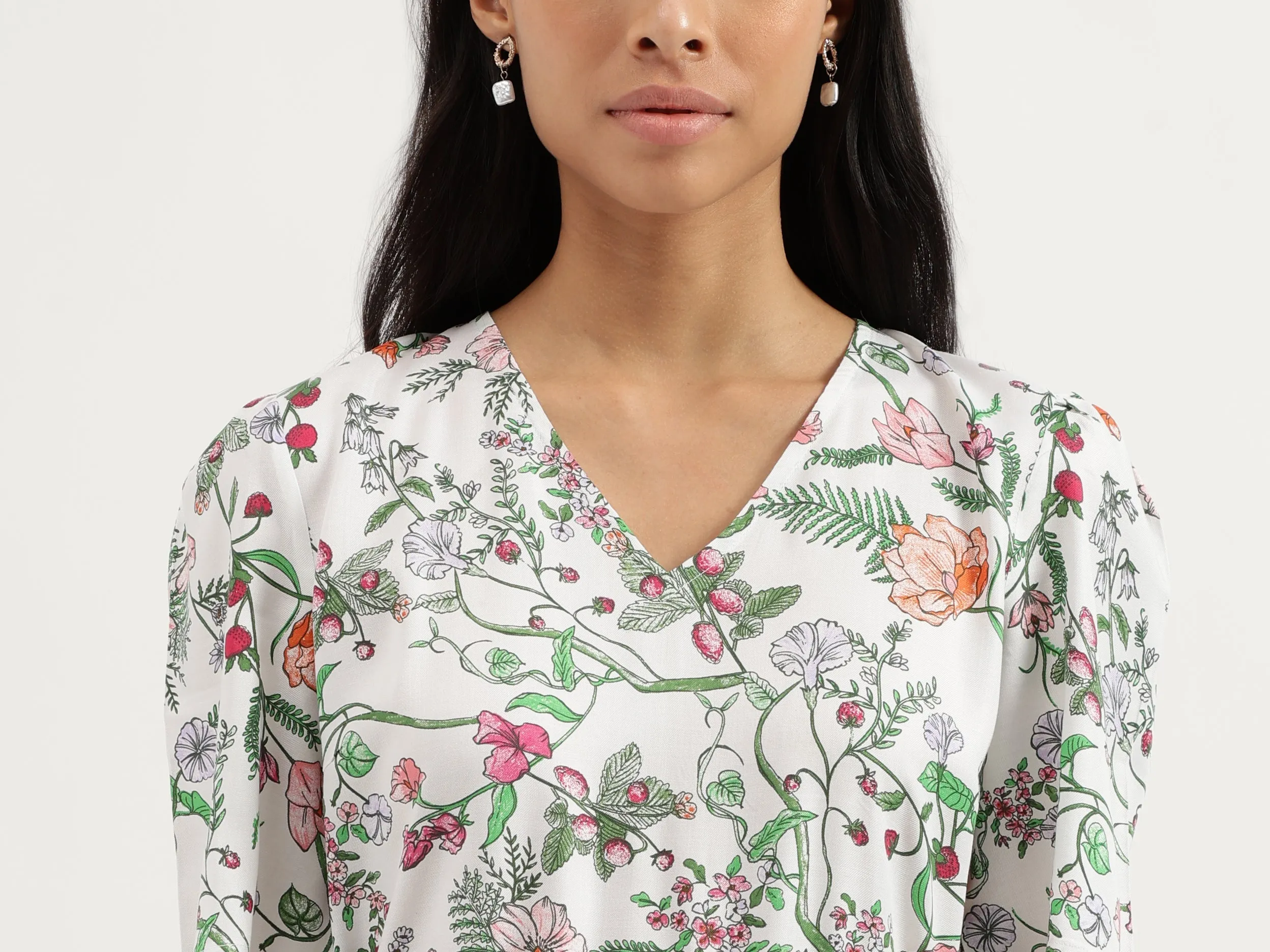 V-Neck Floral Print Dresses
