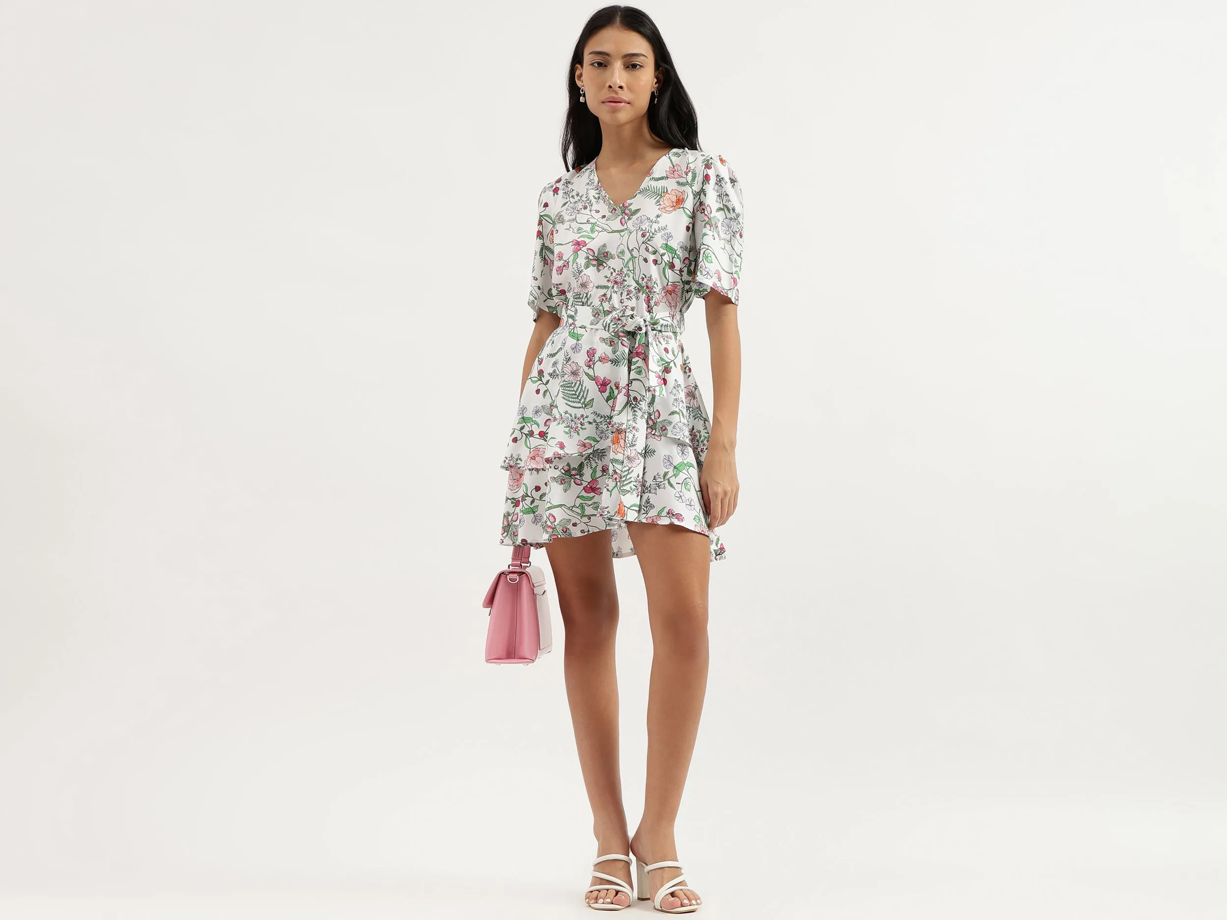 V-Neck Floral Print Dresses