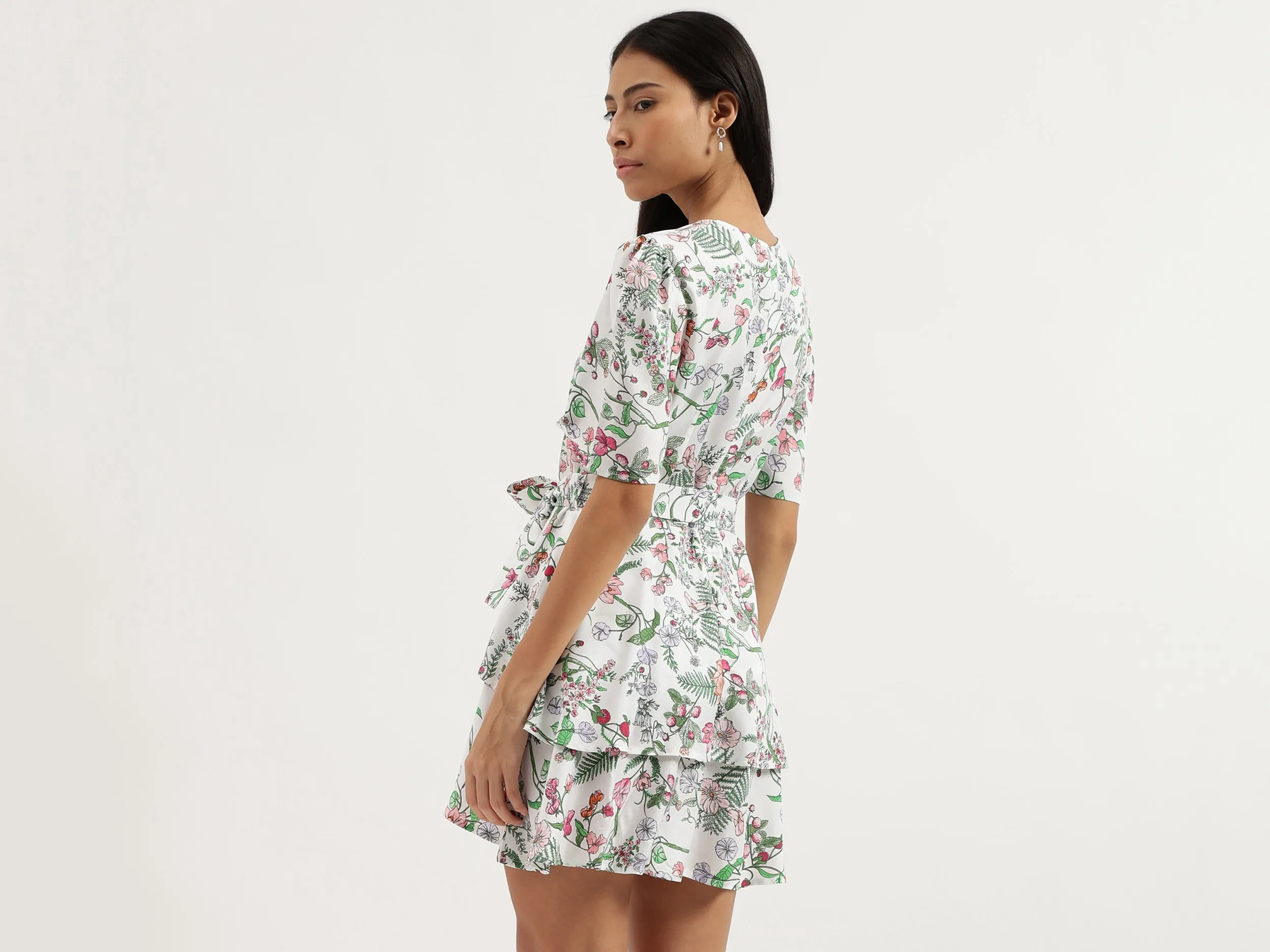 V-Neck Floral Print Dresses