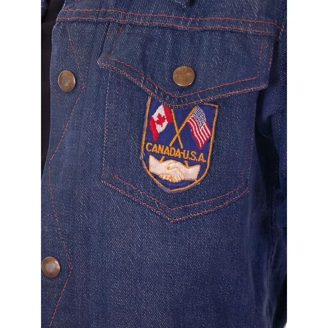 Vintage Kids Denim Jacket 1970s Unisex Canada/USA Patch Small