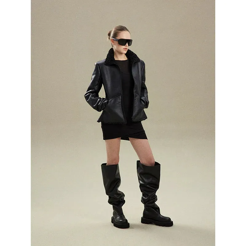 Waist-Length Wool and Fur Patchwork Jacket
