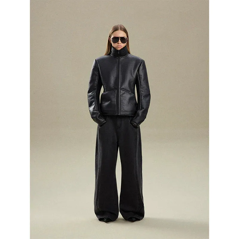 Waist-Length Wool and Fur Patchwork Jacket