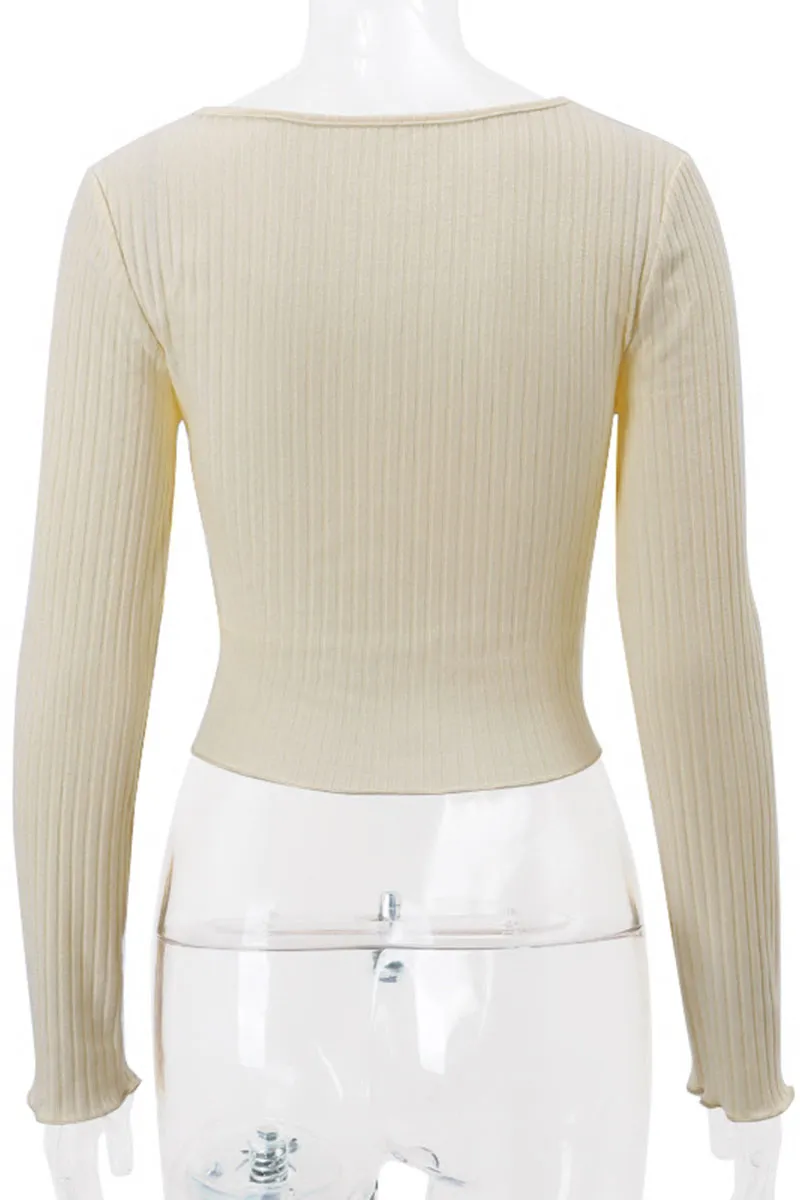 WH0431 Knitted Crop Shirt