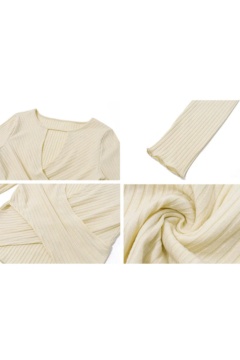 WH0431 Knitted Crop Shirt