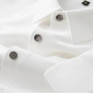 White Pique Knit Textured Shirt For Men