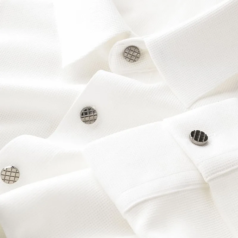 White Pique Knit Textured Shirt For Men