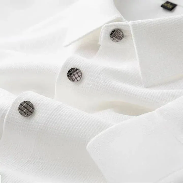 White Pique Knit Textured Shirt For Men