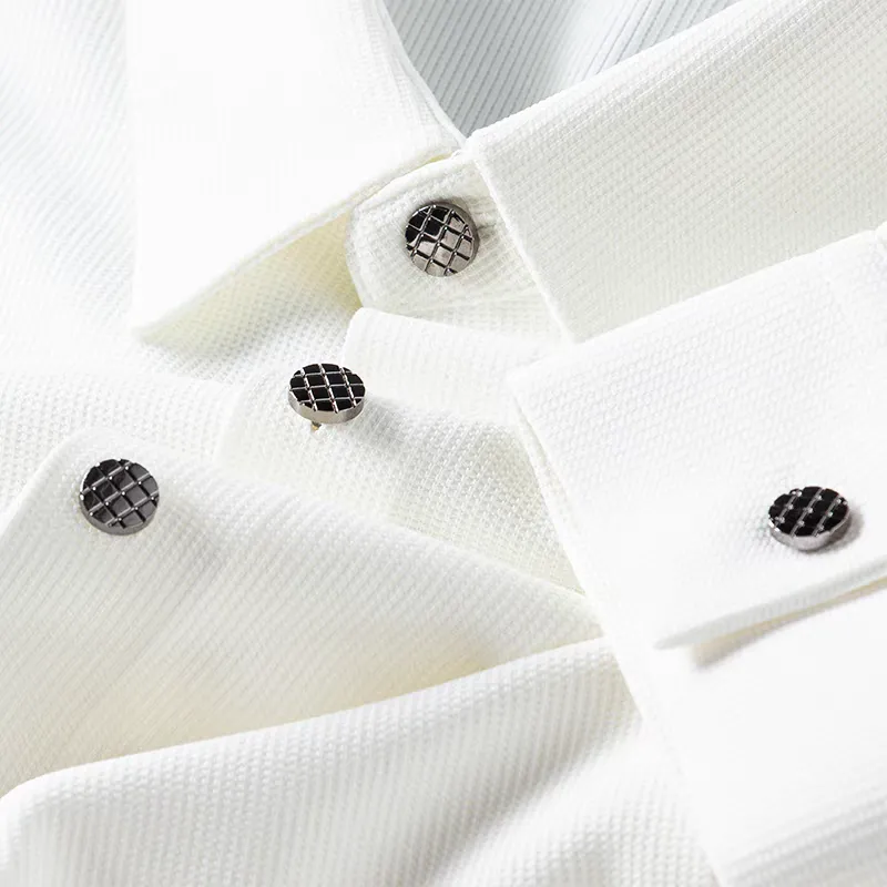 White Pique Knit Textured Shirt For Men