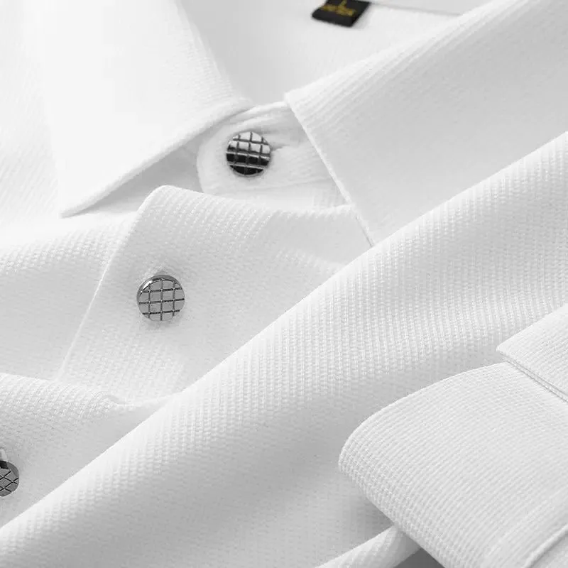 White Pique Knit Textured Shirt For Men