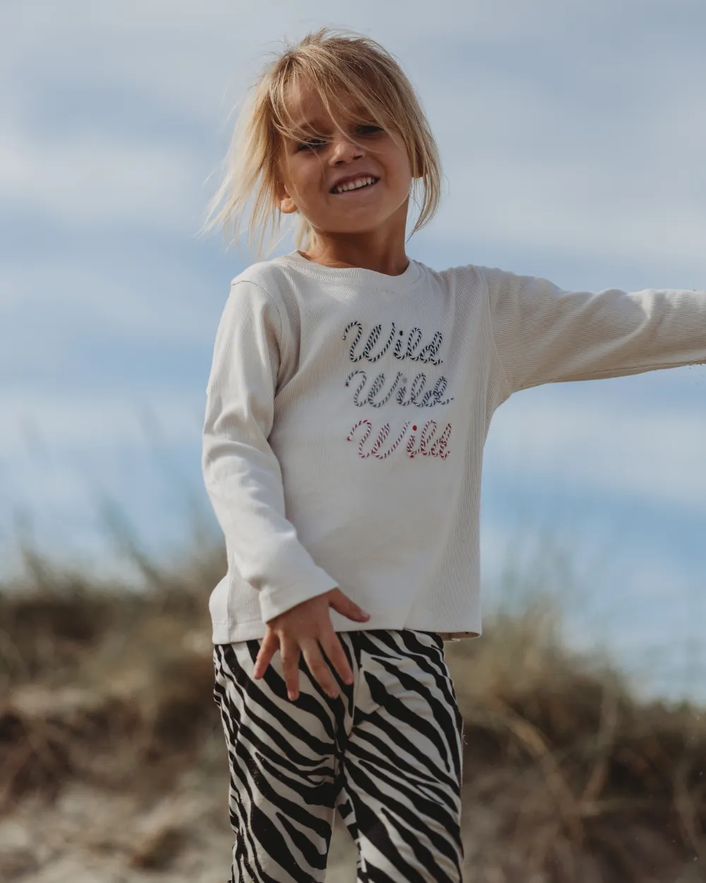 White Wild Solgan Print Top
