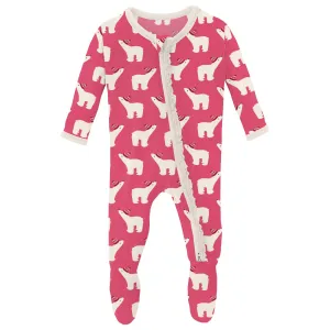 Winter Rose Polar Bears Ruffle Footie with 2-way zipper - Holiday