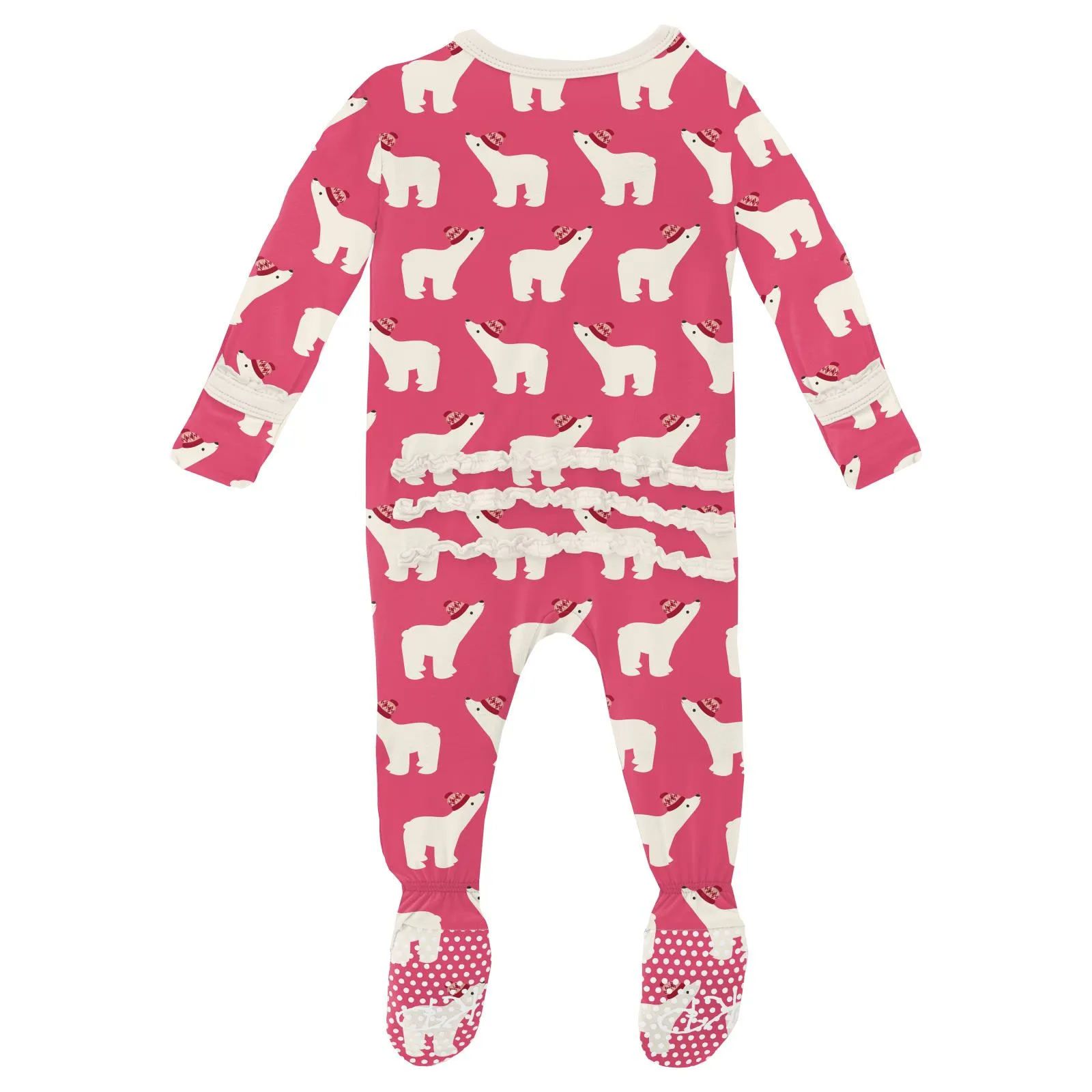 Winter Rose Polar Bears Ruffle Footie with 2-way zipper - Holiday