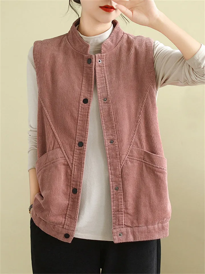 Women's Autumn Cosy Corduroy Vest Jacket with Pocket