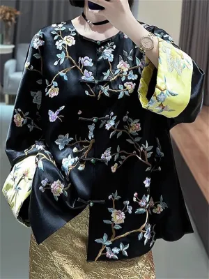 Women's Chinese Style Knot Button Floral Embroideried Jacket