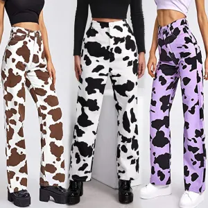 Women's Cow print Straight Legged Pants