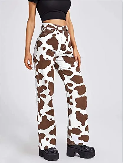 Women's Cow print Straight Legged Pants