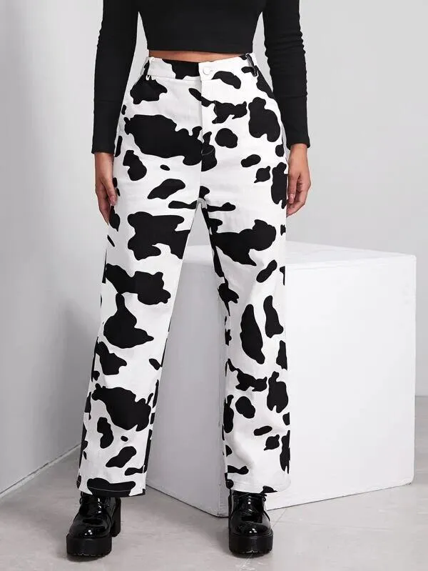 Women's Cow print Straight Legged Pants