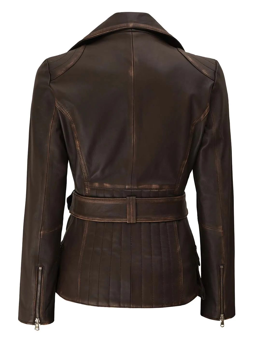Women's Distressed Brown Leather BIker Jacket