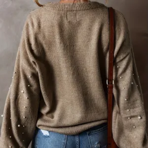 🔥Women's Faux Pearls Round Neck Pullover Sweater