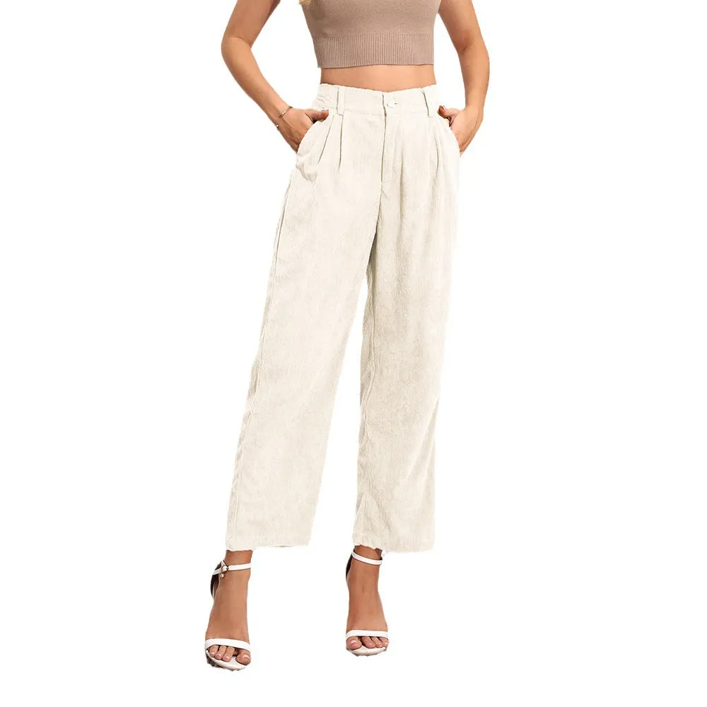 Women's High Waist Ankle Height Pants with Pockets