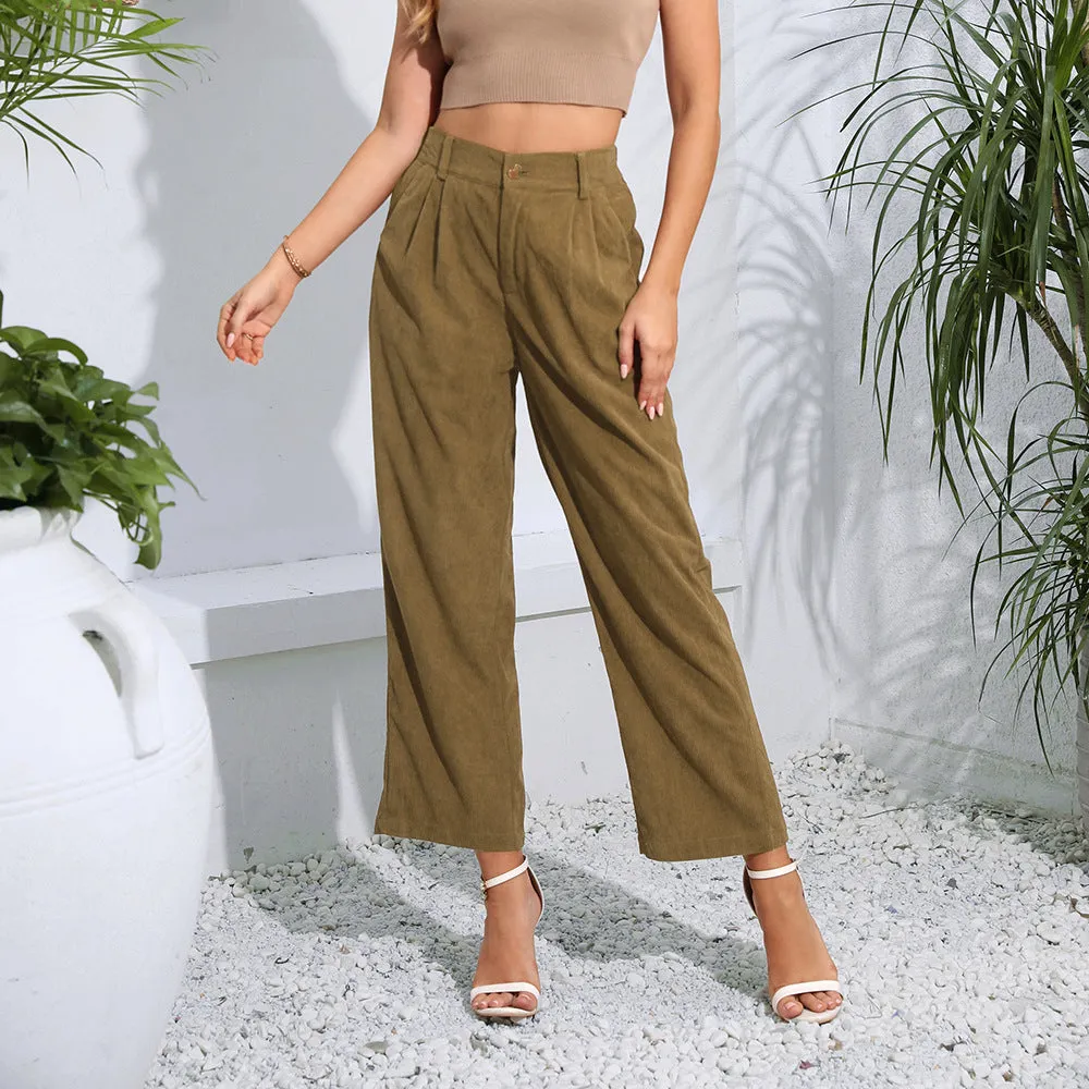 Women's High Waist Ankle Height Pants with Pockets