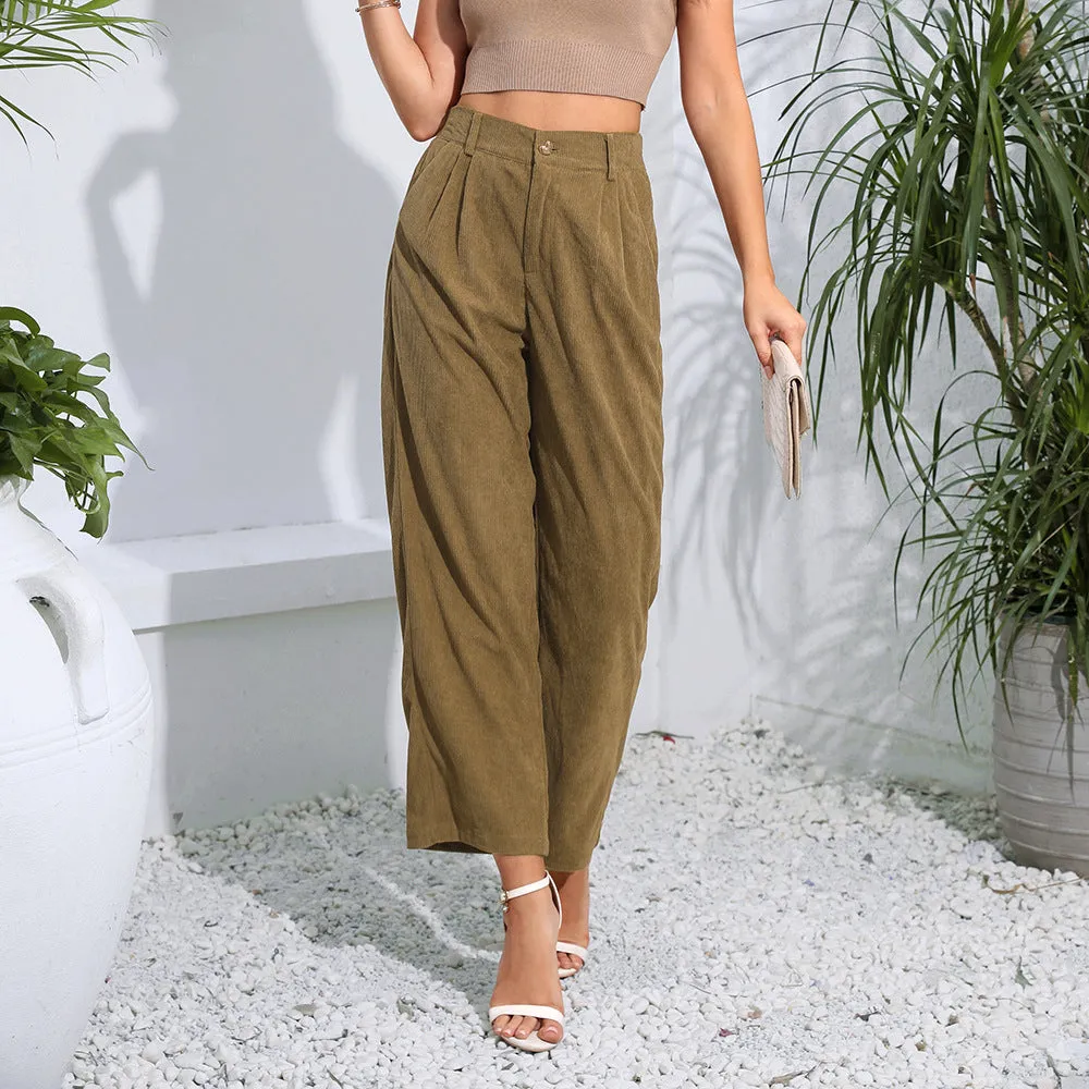 Women's High Waist Ankle Height Pants with Pockets