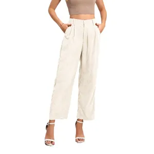 Women's High Waist Ankle Height Pants with Pockets