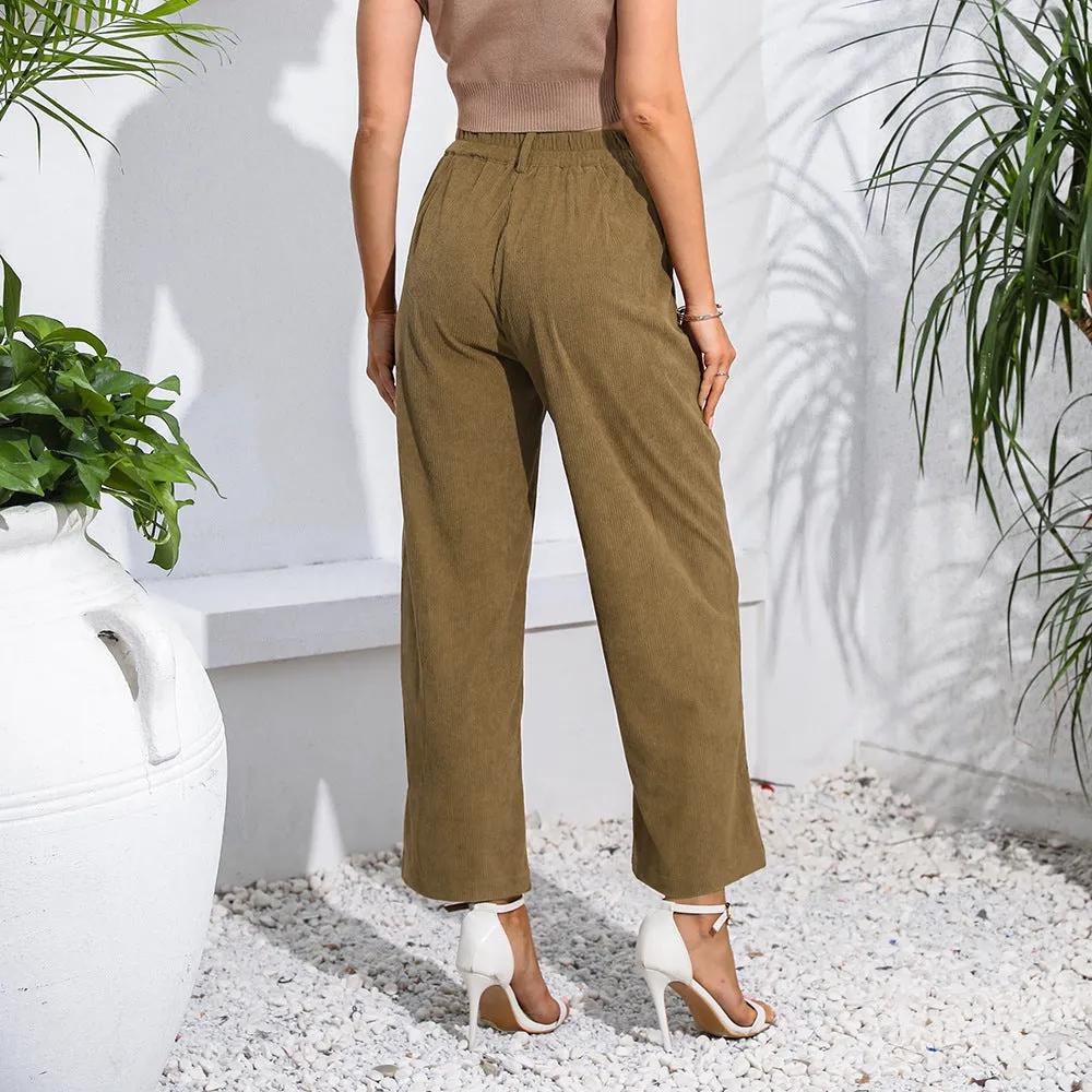 Women's High Waist Ankle Height Pants with Pockets