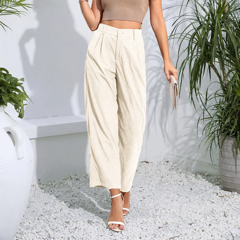 Women's High Waist Ankle Height Pants with Pockets