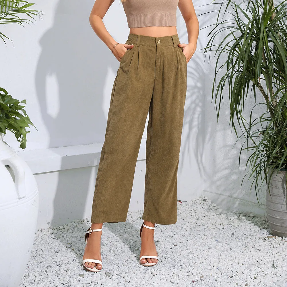Women's High Waist Ankle Height Pants with Pockets