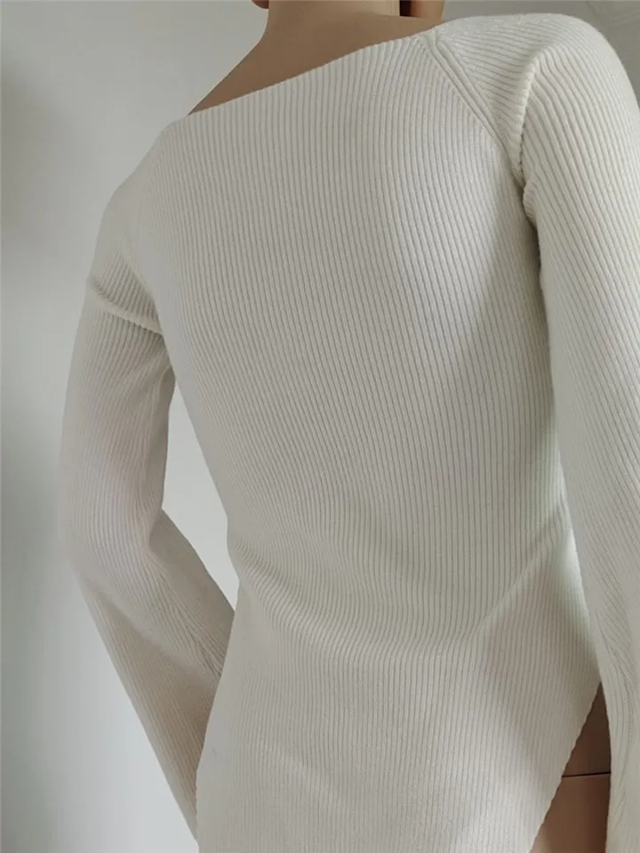Women's Square Neck Sweetheart Neckline Cut Sweaters