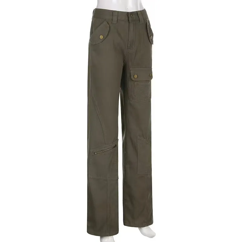 Women’s Straight Leg Pants with Button Snap Pockets