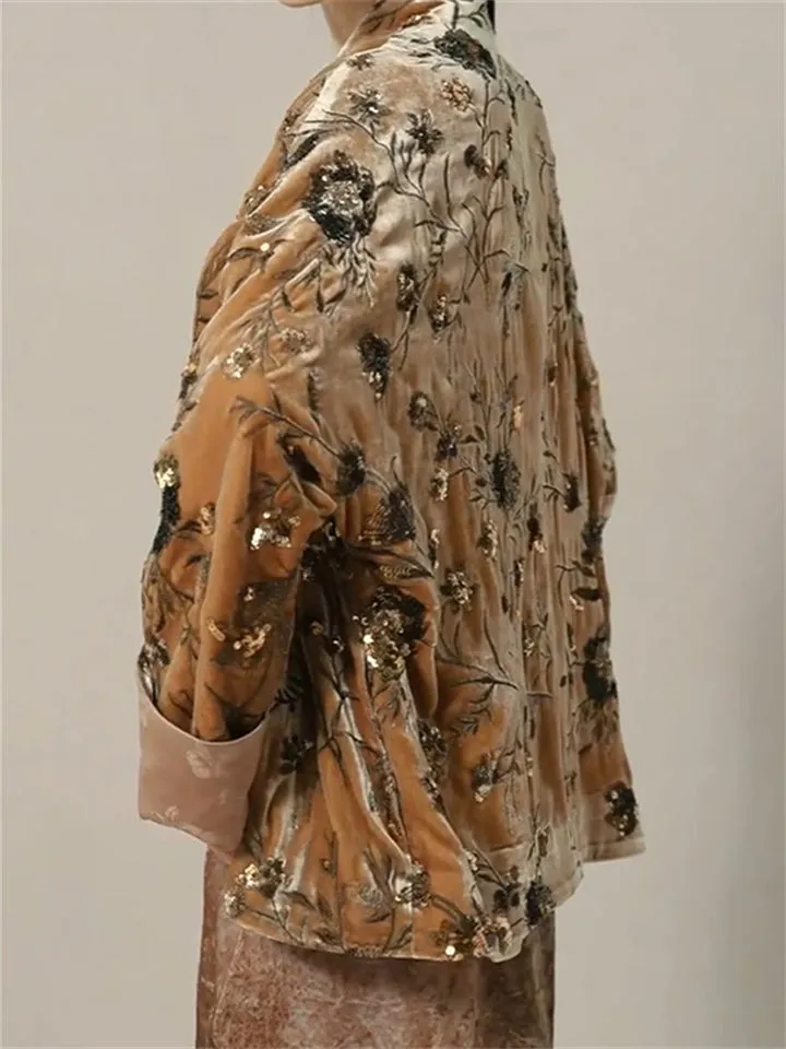 Women's Vintage Floral Pattern Velvet Jackets