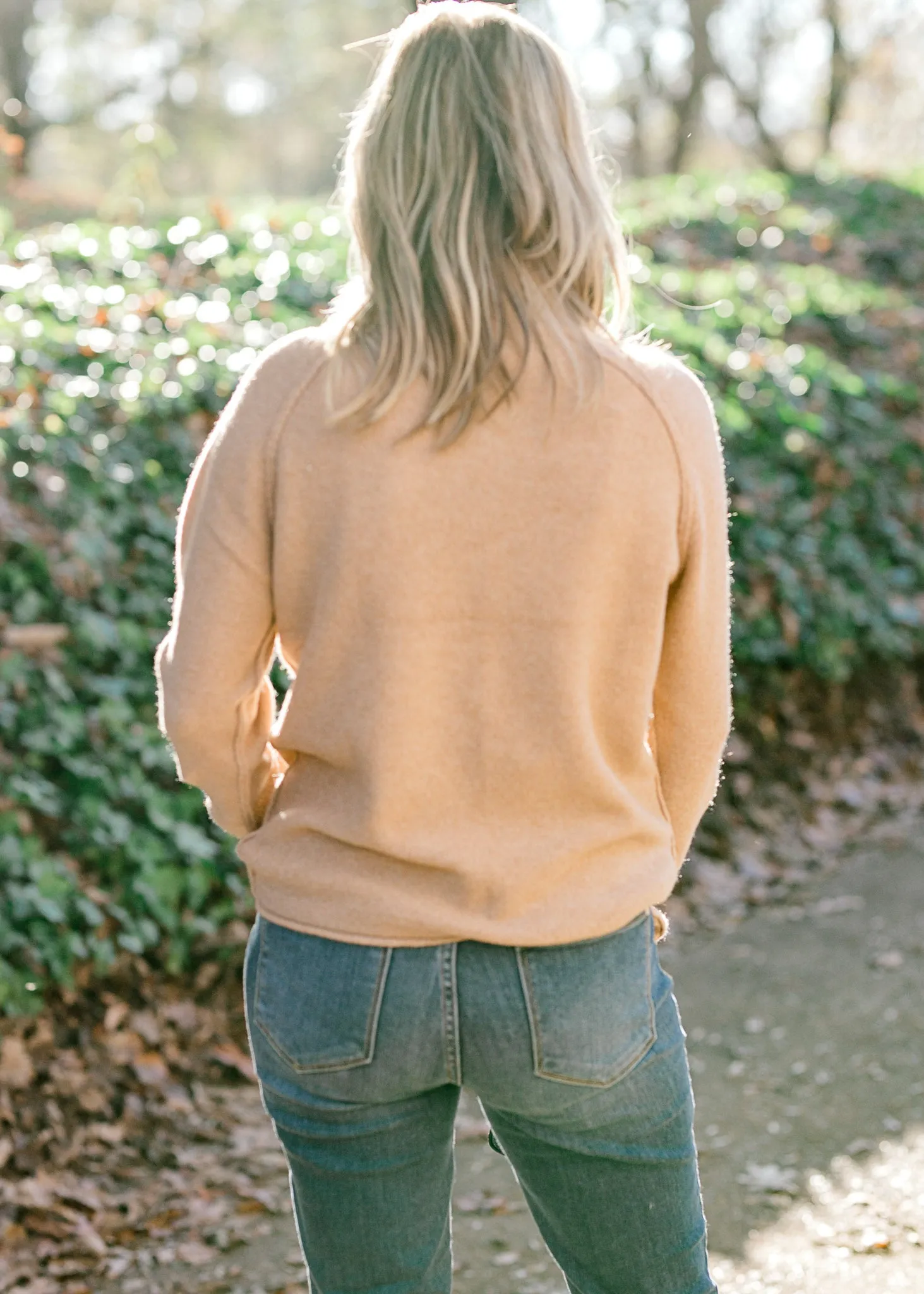 X Ribbed Neck Camel Sweater