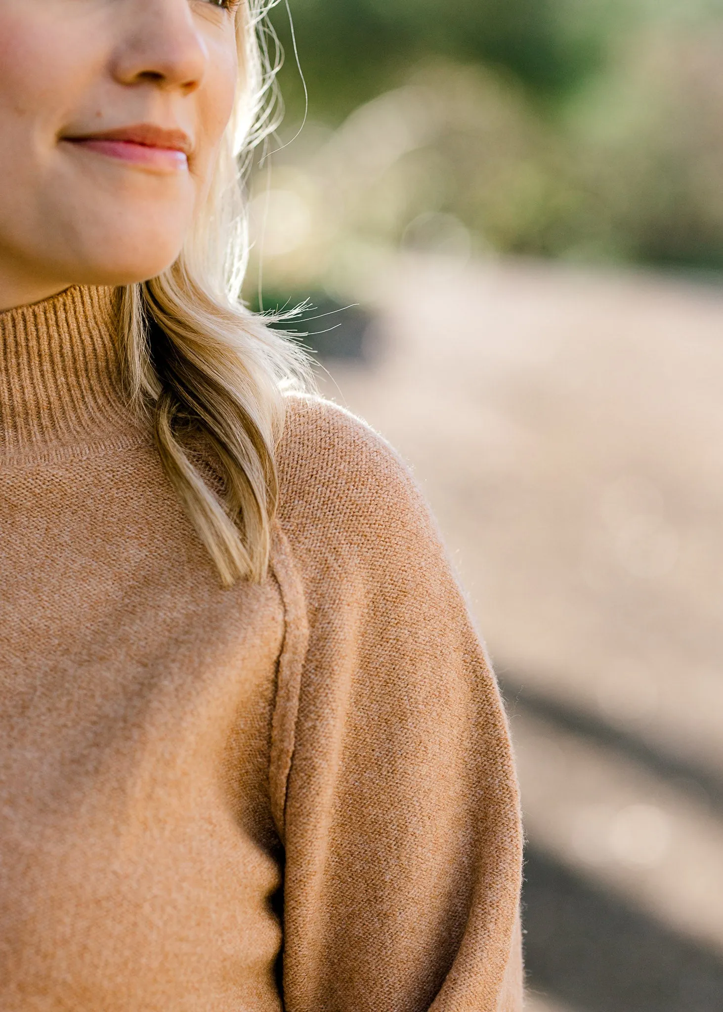 X Ribbed Neck Camel Sweater